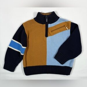 HARTSTRINGS Toddler Boys' Vintage-Inspired Colorblock Knit Quarter Zip Jacket 2T